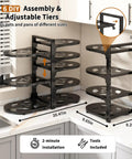 Adjustable 8 Tier Heavy Duty Pots and Pans Organizer for Kitchen Cabinet Storage Black Vertical Cookware Rack with adjustable tiers.