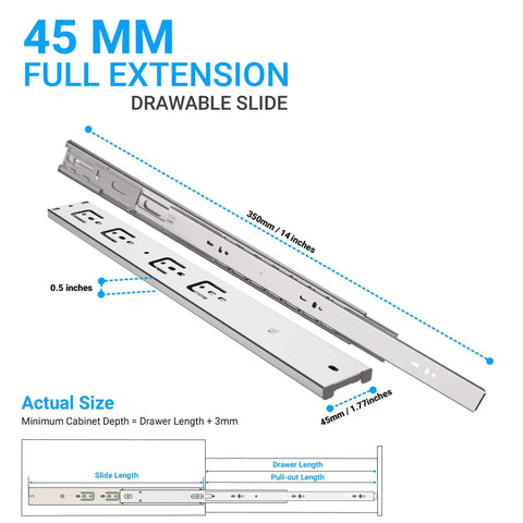 14 Inch Soft Close Drawer Slides Six Pairs Side Mount Rails Heavy Duty Full Extension Ball Bearing 100 Lb Capacity.