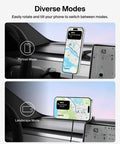 Qi2 15W Magnetic Wireless Car Charger For Tesla Dash Mount showing phone in portrait and landscape modes for navigation.