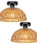 Boho Rattan Pendant Light Fixtures 2 Pack 12 Inch Woven Basket Ceiling Lamps Handmade Hanging Lamp For Kitchen Island Dining Room Living Room And Bedroom E26 Base
