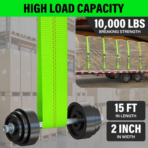 Badass 2 Inch Ratchet Tie Down Straps Heavy Duty Cargo Straps Packed With Double J Hook And 15 Foot Length, showing high load capacity
