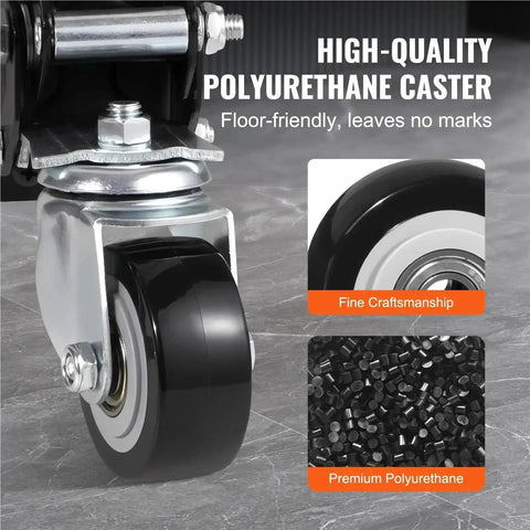 Rugged 2.5 Inch Retractable Step Down Caster Wheels Set Of 4 With 165 Lb Capacity Silent 360 Swivel Rollers, close-up view of high-quality polyurethane wheel.