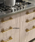 Two Pack Brushed Antique Bronze Wardrobe Cabinet Pulls And Black Long Drawer Handles With 160mm Center To Center installed on kitchen drawers