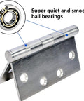 Close-up of Six Pack 4.5 Inch by 4.5 Inch Heavy Duty Stainless Steel Door Hinge with Ball Bearing, highlighting smooth operation.