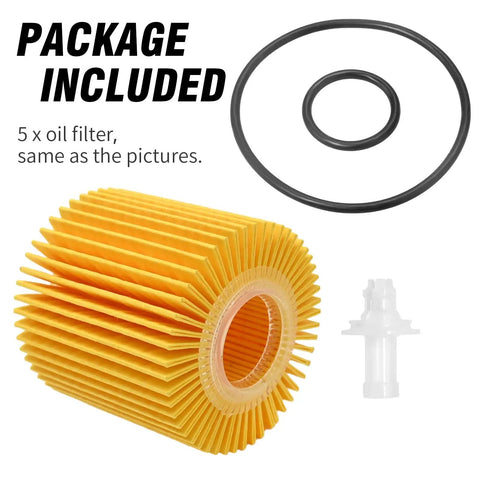 5Pcs Oil Filter Kit 04152-YZZA1 Replacement For Toyota Avalon Camry RAV4 Sienna ES300h ES350 IS200t RX350 RX450h And Lexus Models Top Quality Pro Grade Car Oil Filter Set package includes filter, gasket, and connector