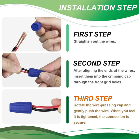 Installation steps for 30 Pack Waterproof Wire Nuts 12AWG To 22AWG Blue And Black Outdoor Electrical Connectors with Silicone Shell