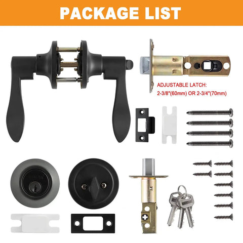 Matte Black Front Door Lock Set With Single Cylinder Deadbolt And Wave Lever Keyed Entry For Right Or Left Handed Doors Built