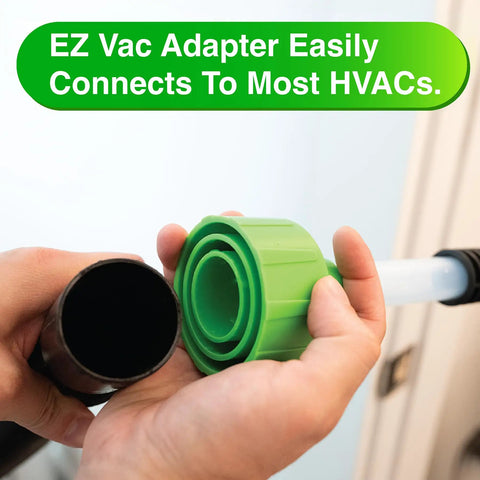 Close-up of AC Drain Line Cleaner Adapter with easy grip elbow, connecting to an HVAC system.