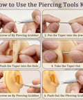 Instructions for using Piercing Taper And Ball Grabber Tool Set For 14G 16G 18G 20G Stainless Steel Flat Back Earring Applicator Kit
