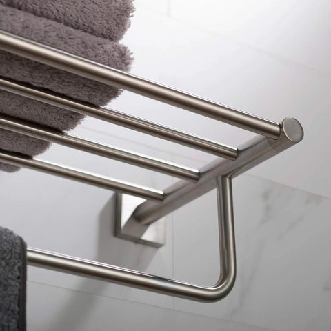 Ventus Bathroom Shelf With Towel Bar In Brushed Nickel Finish Built From Solid Brass Heavy Duty Build That Resists Rust And Holds Towels