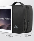 Travel Electronics Organizer Case Water Resistant Cable Organizer Bag for travel essentials, shown with dimensions.