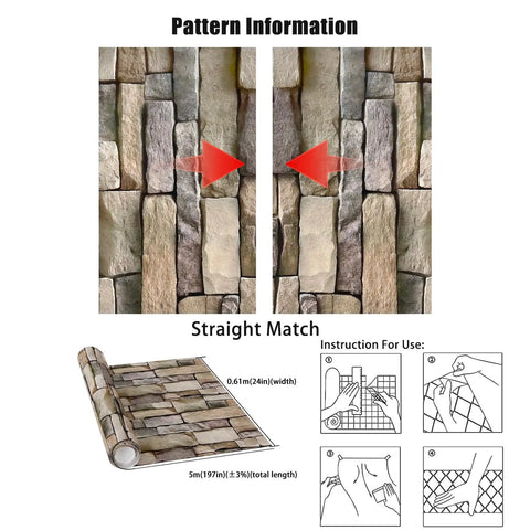 Peel And Stick Stone Brick Wallpaper 24 By 195 Inches Self Adhesive Backsplash Wall Covering For Easy DIY Install Removable Decor