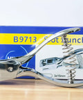 Pro Grade Heavy Duty Handheld ID Card Slot Punch Tool For Lanyards And Badges, metal puncher plier displayed on wooden surface