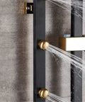 Golden White Shower Faucet In Wall Mixer System Rainfall Brass Body Massage Set Swive Spout(Black) with water flowing from spouts.