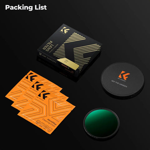 Packing list for 82mm Circular Polarizer Filter for DSLR and Mirrorless Cams Nano X Series Ultra Slim 5.3mm Multi Layer Coated HD CPL Lens Filter
