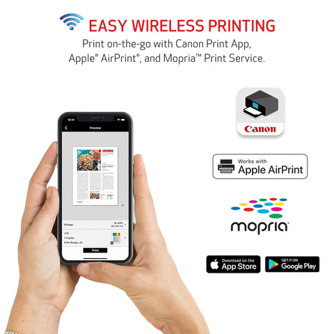 Smartphone displaying print preview for All In One Wireless Inkjet Printer Print Copy Scan With Alexa 1.44 Inch Oled Display.