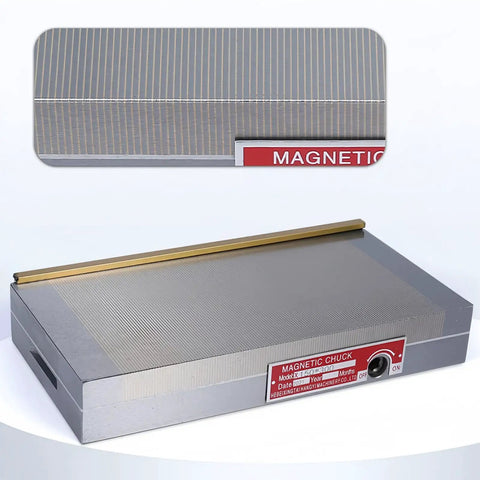 Beefy 6 By 12 Inch Rectangular Magnetic Chuck With High Density Fine Pole Design Delivers 100-120 N/cm2 Holding Power For Surface Grinders Milling Machines And EDM Workholding, shown in angled view
