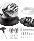 3 Inch Ball Vise Engraving Setting Tool With 360 Degree Rotation Pro Grade Jewelry Engraving Block And Attachment Set For Precision Crafting Stainless Steel Black Finish With Standard Block Included, showing attachments and steel construction.