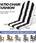 Adirondack Chair Cushions Set Of 2 50x19.6 Inch Cushions For Outdoor Patio Rocking Chairs Black White Stripe Comfy Polyester Fill Fade Resistant Water Repellent