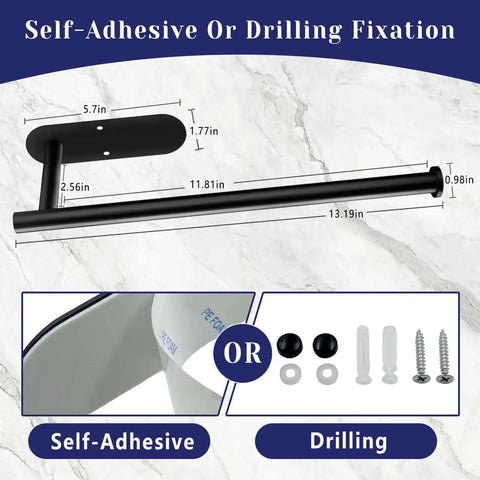 Under Cabinet Paper Towel Holder With Self Adhesive Or Drilling Mount, stainless steel black wall-mounted, dimension details included