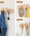 Dope Solid Wood Wall Mounted Coat Rack With Six Flip Down Hooks Magnetic For Each Hook Stays Vertical 16 Inch Wide