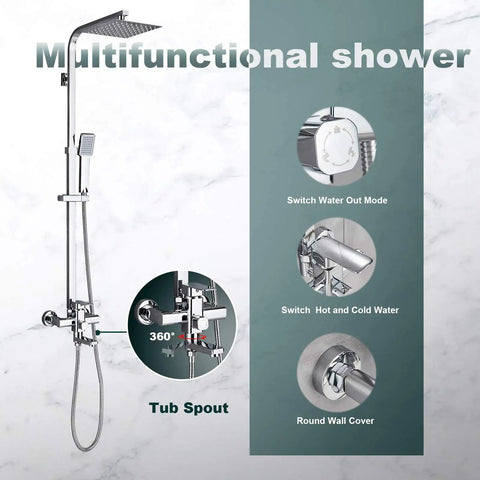 Rainfall Shower System Chrome With 8 Inch Square Shower Head Hand Spray Mixer Tap Tub Tap Wall Mount Bathroom Fixtures Solid Brass Lead Free Easy Install Spa Quality Bath Upgrade For A Dope Shower Experience