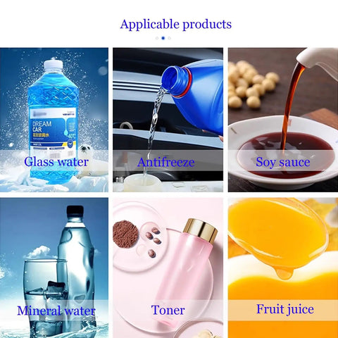 Double Head Pneumatic Liquid Filling Machine With Stainless Steel Body Featuring Auto And Manual Controls Plus A Snappy Foot Switch Gliding Smooth Through Bottle Filling For Oils Or Liquids In One Hundred To One Thousand Milliliter Range for filling drinks like water and juices.