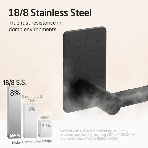 Close-up of matte black 32 Inch Self Adhesive Towel Bar For Bathroom No Drill Wall Mounted Rustproof SUS304 Stainless Steel