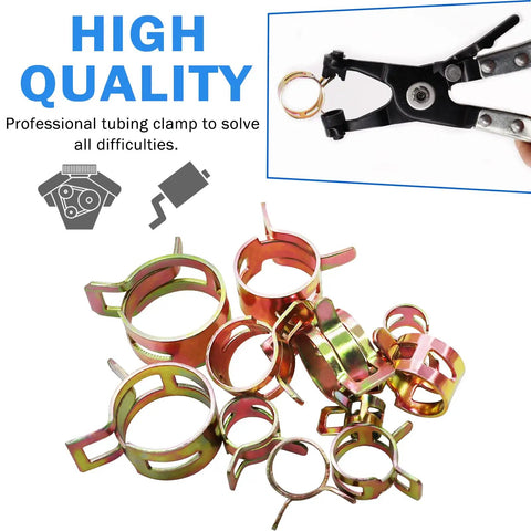 Spring Hose Clamp Kit With 121 Pieces 6 To 22mm Assortment Set Swivel Flat Band Fuel Hose Clamp Plier Silicone Vacuum Hose Clip Action Pipe Clamp For Low Pressure Air Lines Durable 65Mn Steel Construction, spring clamps and plier