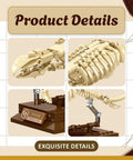 Mosasaurus Fossil Building Block Set With Gear Driven Skeleton And Dope Display Base For Collectors And Dino Fans Includes Display Stand And Museum Quality Fossil Detailing, showing intricate skeleton design and base.