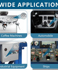 Wide application of Six Pack 12mm Momentary Push Button Switches 2 Pin SPST 1NO Aluminum Alloy Round Shell in coffee machines, automobiles, industrial equipment, and ships.