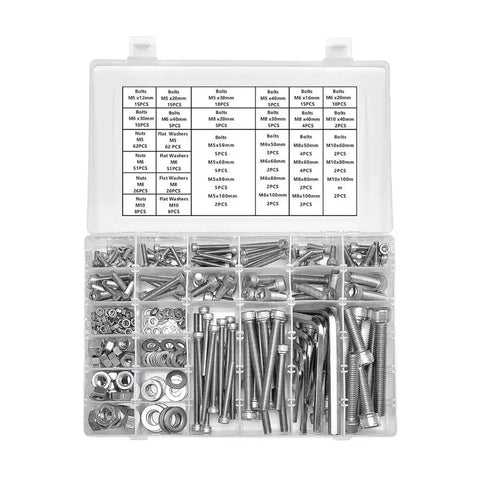 Heavy Duty Stainless Steel Bolt Nut Washer Kit With M5 M6 M8 M10 Socket Cap Screws, 365 Piece all-in-one assortment in organizer box