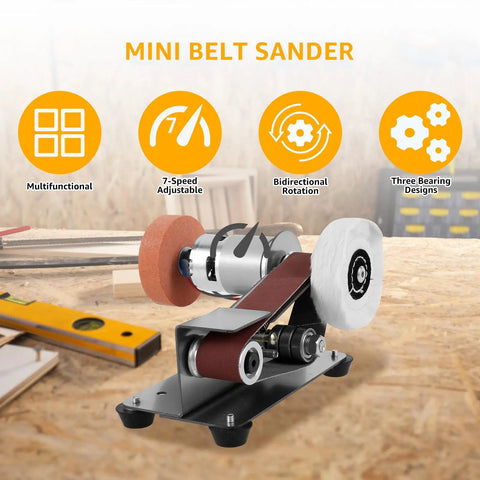 Professional Mini Belt Sander With Seven Variable Speeds, Low Noise Electric Bench Grinder And Fifteen Degree Knife Sharpener, Smooth As Butter Polisher For Metal Jewelry with adjustable speed and bidirectional rotation