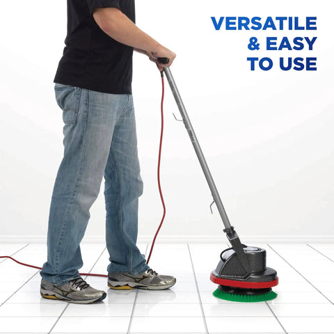 Person using Multi Purpose Commercial Orbital Floor Cleaner For Hard Floors And Carpets, Random Orbital Drive, 50 Foot Cord, Easy Maneuver.