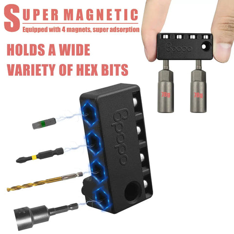 Upgraded Magnetic 1/4 Inch Hex Bit Holder For 18V Impact Drivers Drill Sleeve Organizer Side Mount Storage Holds 4 Bits And Small Screws Neodymium Magnet For Quick Grab No Fuss Pick Up