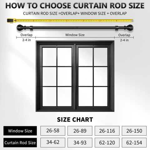 How to choose Heavy Duty Curtain Rod For Sliding Glass Door Adjustable 34 To 93 Inches 1 Inch Diameter Matte Black Finials chart