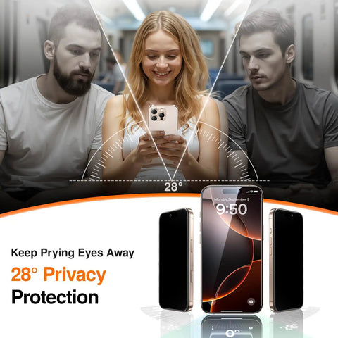 Privacy Screen Protector For iPhone 16 Pro Max, 2 Pack Anti Spy Tempered Glass With 9H Hardness Military Grade Shatterproof