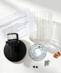 AOIOUR 10.4" 1‑Light Farmhouse Vanity Wall Sconce, Ribbed Glass Matte Black parts and instructions laid out.