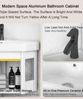 Bathroom Corner Basin Sinks, Wall Mount Vessel Sink,White Vessel Sink,Combo For Small Space Wall Mounted Cabinet Set Design White Resin Basin Sink Top Chrome Faucet And Drain. (48x48x40cm) with modern aluminum cabinet and storage.