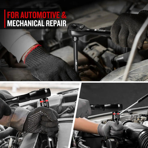 1/2 Inch Drive Impact Extension Bar Set Offers 3 6 And 10 Inch Options Crafted From Tough Cr Mo Steel For Knuckle Busting Auto Repair Jobs featuring users working on an engine.