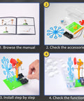 Four-step guide to assembling bubble machine from Six In One STEM Robotics Kit For Kids Ages Eight To Twelve.