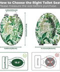 Elongated Resin Toilet Seat for Bathroom measuring 18.5 inches length with tropical leaf design for style and fit.