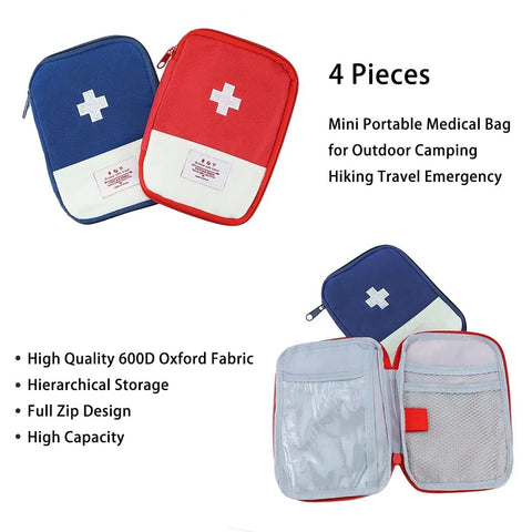 4 Pack Travel First Aid Pouches Durable 600D Oxford Exterior Grab And Go Ready Portable Outdoor Medical Bags Multi Function Emergency Kit Organizer 7 By 5 Inches Zippered Red And Blue