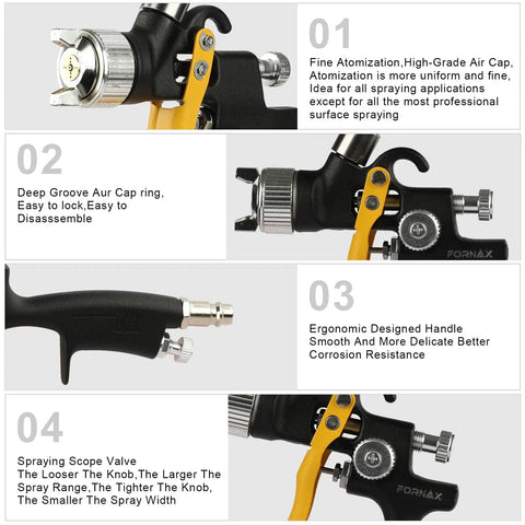 Pro Grade HVLP Gravity Feed Paint Spray Gun With 1.8 Mm Fluid Needle And 600Cc Cup displaying ergonomic handle and air cap details.