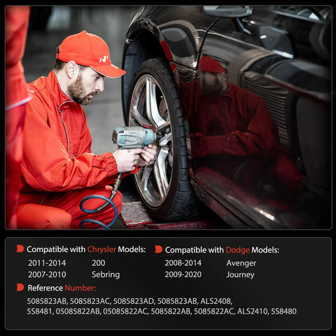 Mechanic installing Set Of Two Front Left And Right Abs Wheel Speed Sensors Ideal For Chrysler 200 Dodge Avenger Journey.
