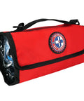Sports first aid kit, 73-piece, in red roll-up bag with Be Smart Get Prepared logo patch