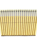 100Pcs P75-E2 Spring Test Probes Set With Conical Heads For PCB Testing lined up, showing gold 1.02mm tubes and 1.3mm tips