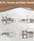 Cenforge 8-piece stainless steel quick-connect pressure washer fittings with 3/8 inch male and female threads