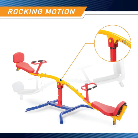 Spinning Teeter Totter Playground Set For Kids 360 Degree Rotation Teeter Totter With Impact Absorbing Seats red yellow blue