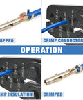 Open Barrel Terminal Crimping Tool For Deutsch DT Series Pro AWG14 To AWG24 operation steps with detail views.